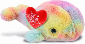 DolliBu I Love You Valentine Plush Rainbow Whale - Cute Stuffed Animal with Red Heart and Name Personalization Gift for Valentines Day, Birthday, Anniversary, Romantic Date - 7 Inches