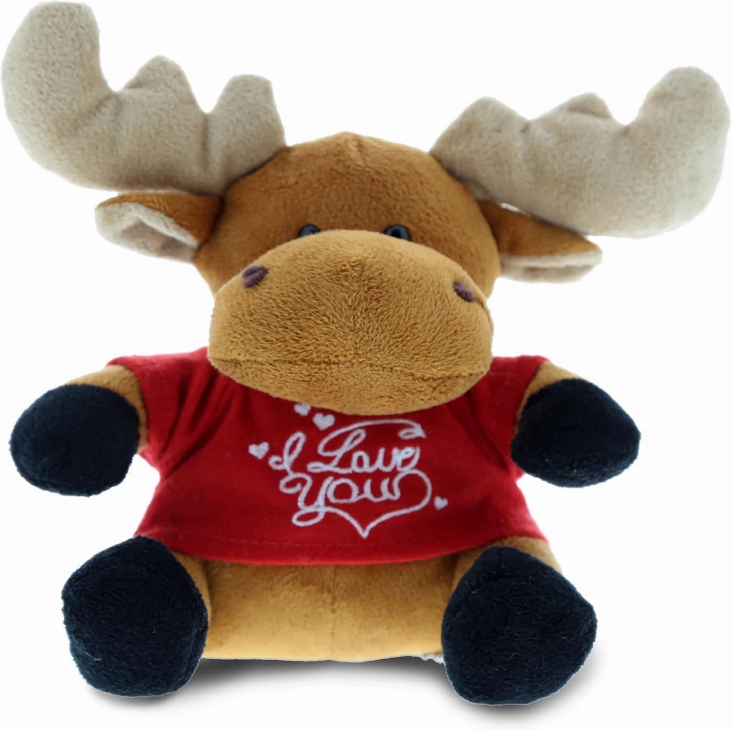 DolliBu I Love You Valentine Plush Sitting Moose - Cute Stuffed Animal with Red Shirt and Name Personalization Gift for Valentine's Day, Birthday, Anniversary, Romantic Date - 6 Inches