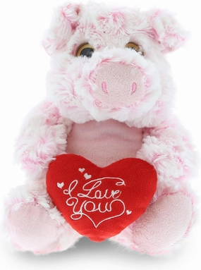DolliBu I Love You Valentine Plush Sitting Pig - Cute Stuffed Animal with Red Heart and Name Personalization Gift for Valentines Day, Birthday, Anniversary, Romantic Date - 6.5 Inches