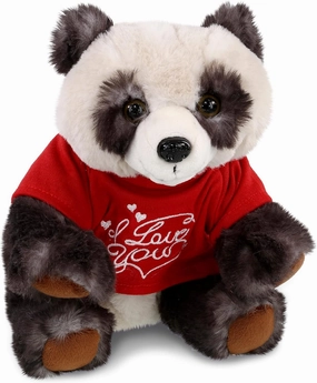 DolliBu I Love You Valentine Plush Squat Panda - Cute Stuffed Animal with Red Shirt and Name Personalization Gift for Valentines Day, Birthday, Anniversary, Romantic Date - 7 Inches