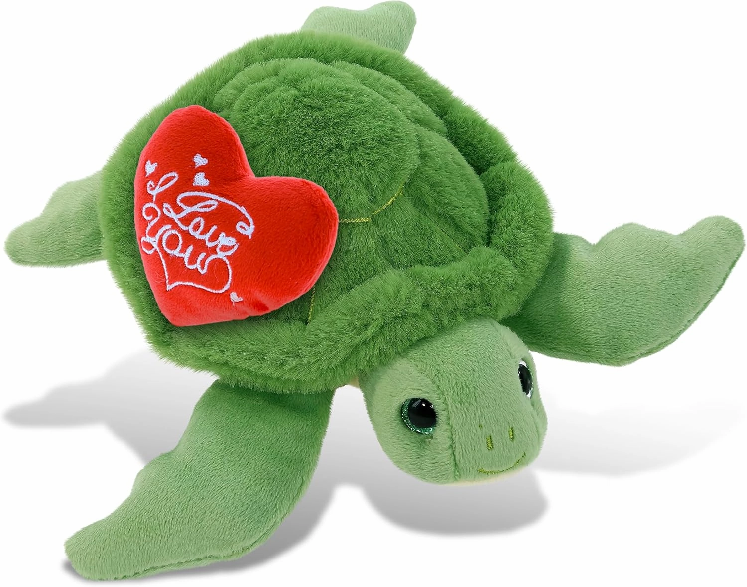 DolliBu I Love You Valentine Plush Super Soft Green Sea Turtle - Cute Stuffed Animal with Red Heart and Name Personalization Gift for Valentines Day, Birthday, Anniversary, Romantic Date - 6.5 Inches