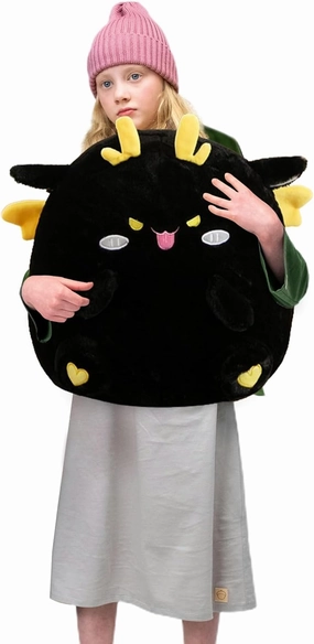 Dragon Stuffed Animal Plush Toy - Chubby & Adorable Plushie Bolster Doll for Kids - Accompanied Sleeping Ragdoll for Children (Black,Large-23 inch)