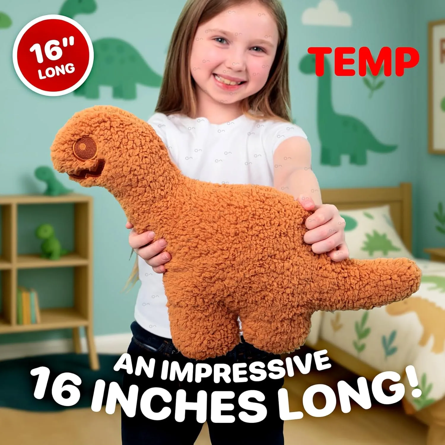 Drambeenie™ Dino Nugget Pillow Plush Stuffed Animals, 18 inches Ultra Soft & Overstuffed Throw Cushion with Adorable Toasty Smiles for Kids, Boys & Girls (Bronto Barry)