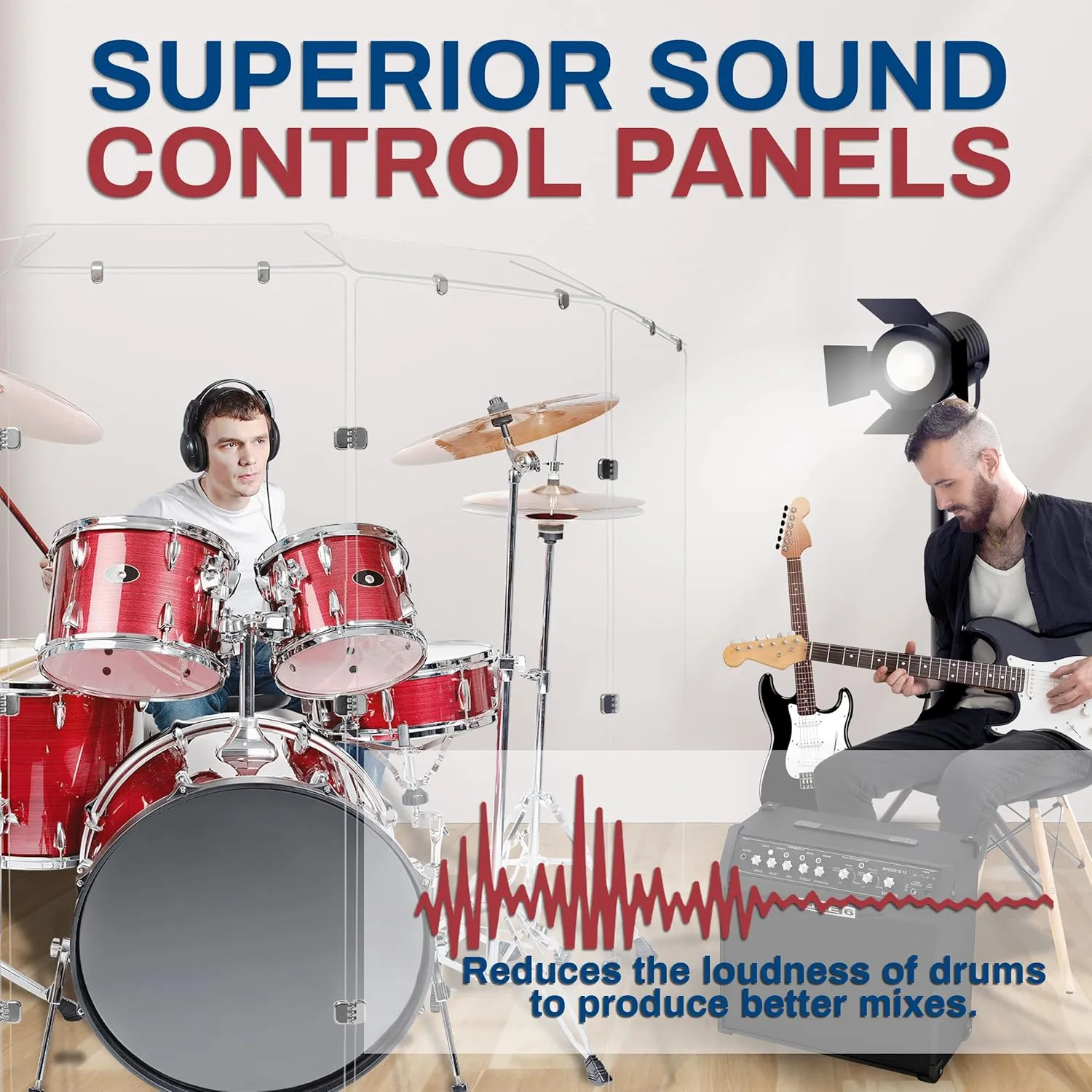 Drum Shield 6ft w/Deflectors & Chrome Hinges, Comes w/ 5 Drum Panels, 5 Deflectors, Chrome Hinges & Deflector Connectors, Premium Clear Acrylic Panels