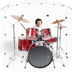 Drum Shield 6ft w/Deflectors & Chrome Hinges, Comes w/ 5 Drum Panels, 5 Deflectors, Chrome Hinges & Deflector Connectors, Premium Clear Acrylic Panels