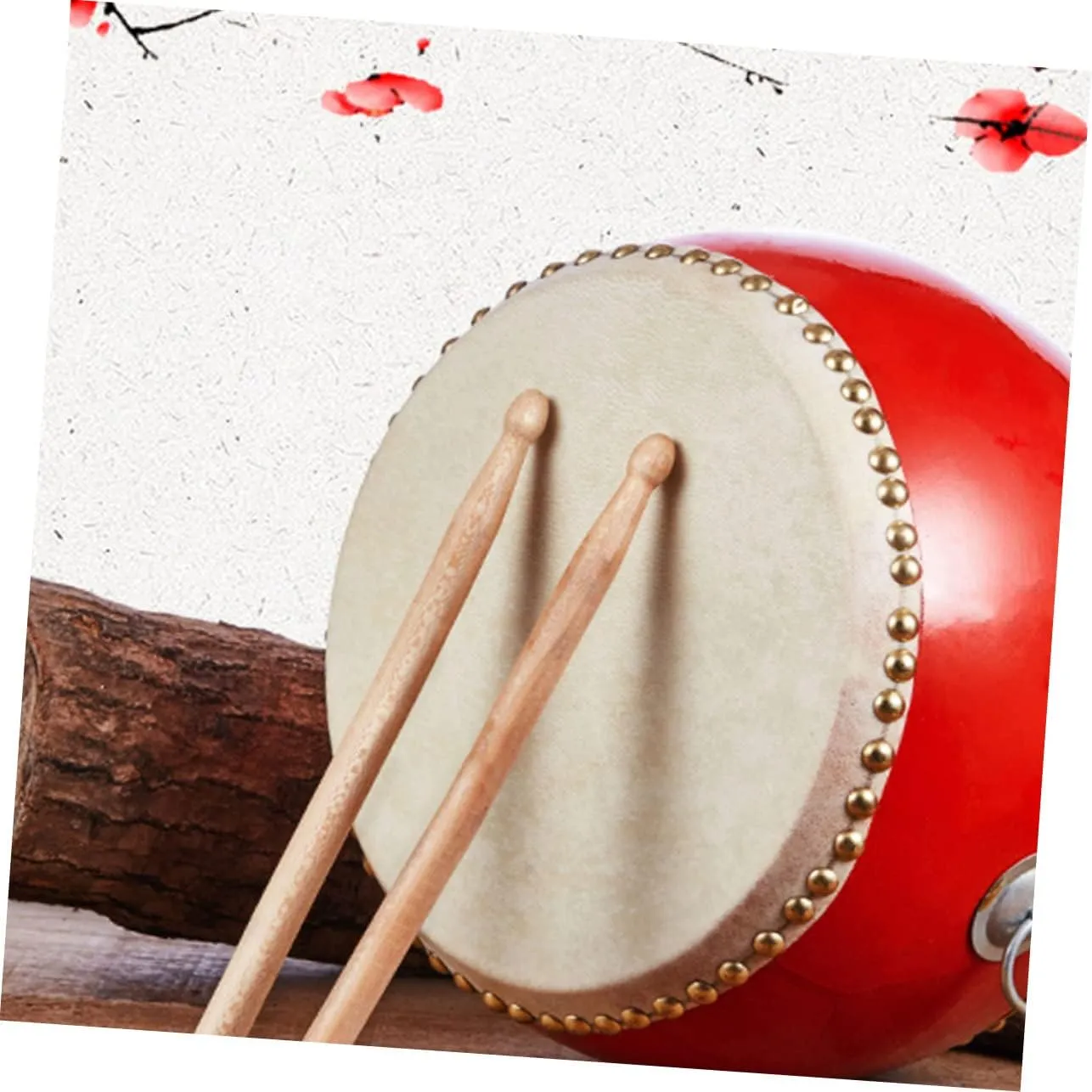 Drum Wooden Percussion Instrument with Sticks and Straps Performance Prop for Bright Colors to Stimulate Music Sense and Hand Eye Coordination
