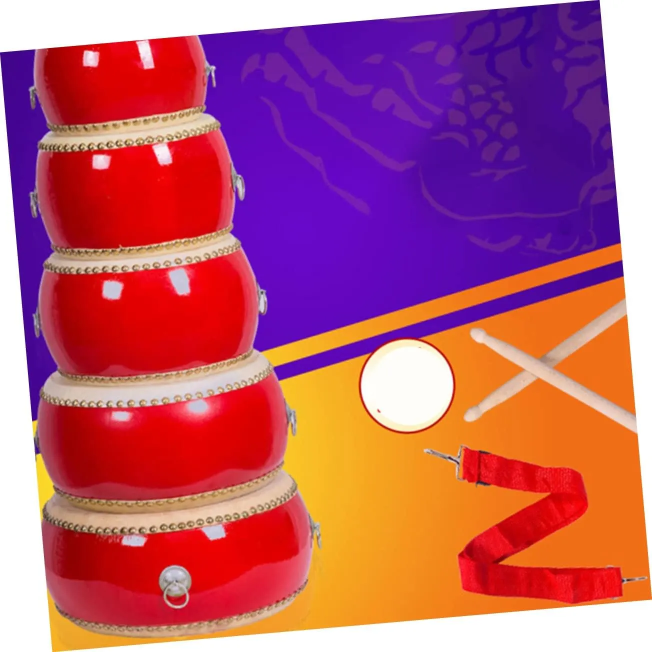 Drum Wooden Percussion Instrument with Sticks and Straps Performance Prop for Bright Colors to Stimulate Music Sense and Hand Eye Coordination