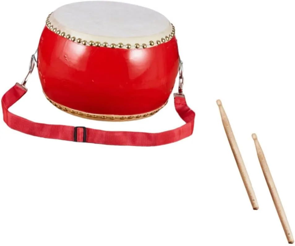 Drum Wooden Percussion Instrument with Sticks and Straps Performance Prop for Bright Colors to Stimulate Music Sense and Hand Eye Coordination