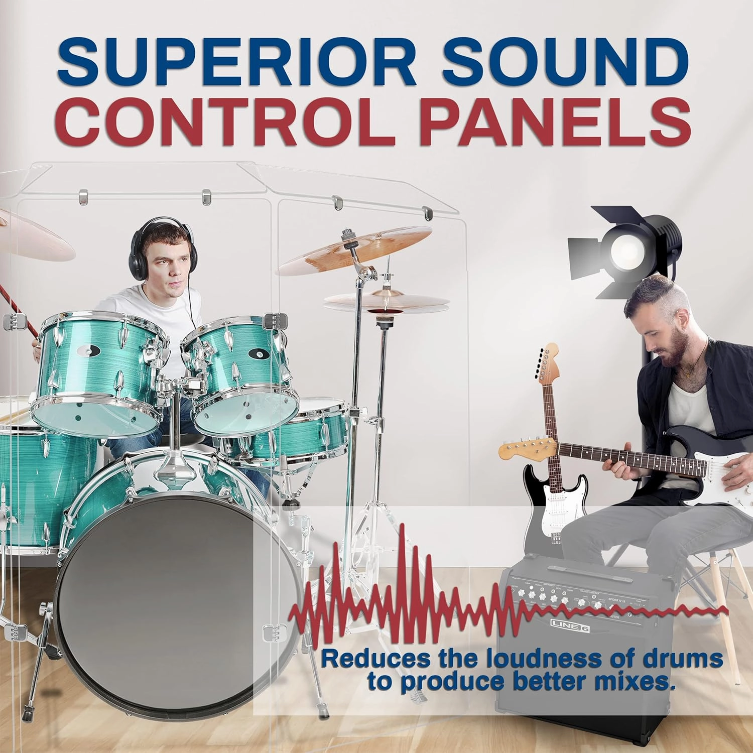 Drum Shield 4ft w/Deflectors & Chrome Hinges, Comes w/ 3 Drum Panels, 3 Deflectors, Chrome Hinges & Deflector Connectors, Premium Clear Acrylic Panels