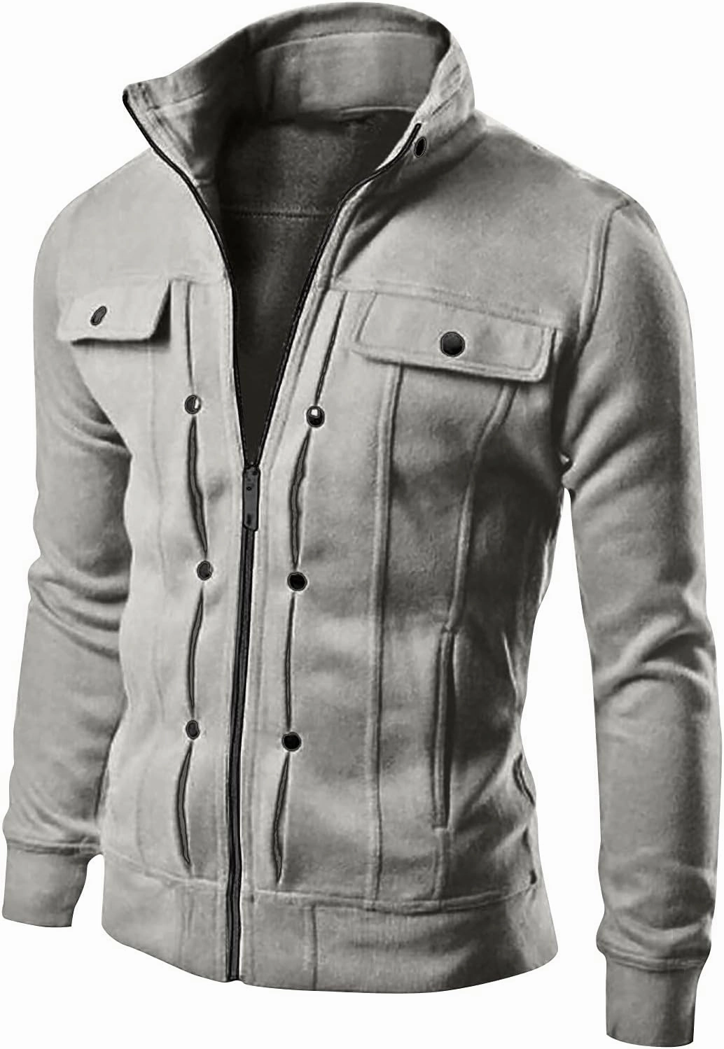DuDubaby Men's Fashion Casual Loose Stand Collar Button Decorated Sweatshirt Jacket