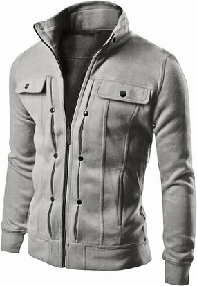 DuDubaby Men's Fashion Casual Loose Stand Collar Button Decorated Sweatshirt Jacket