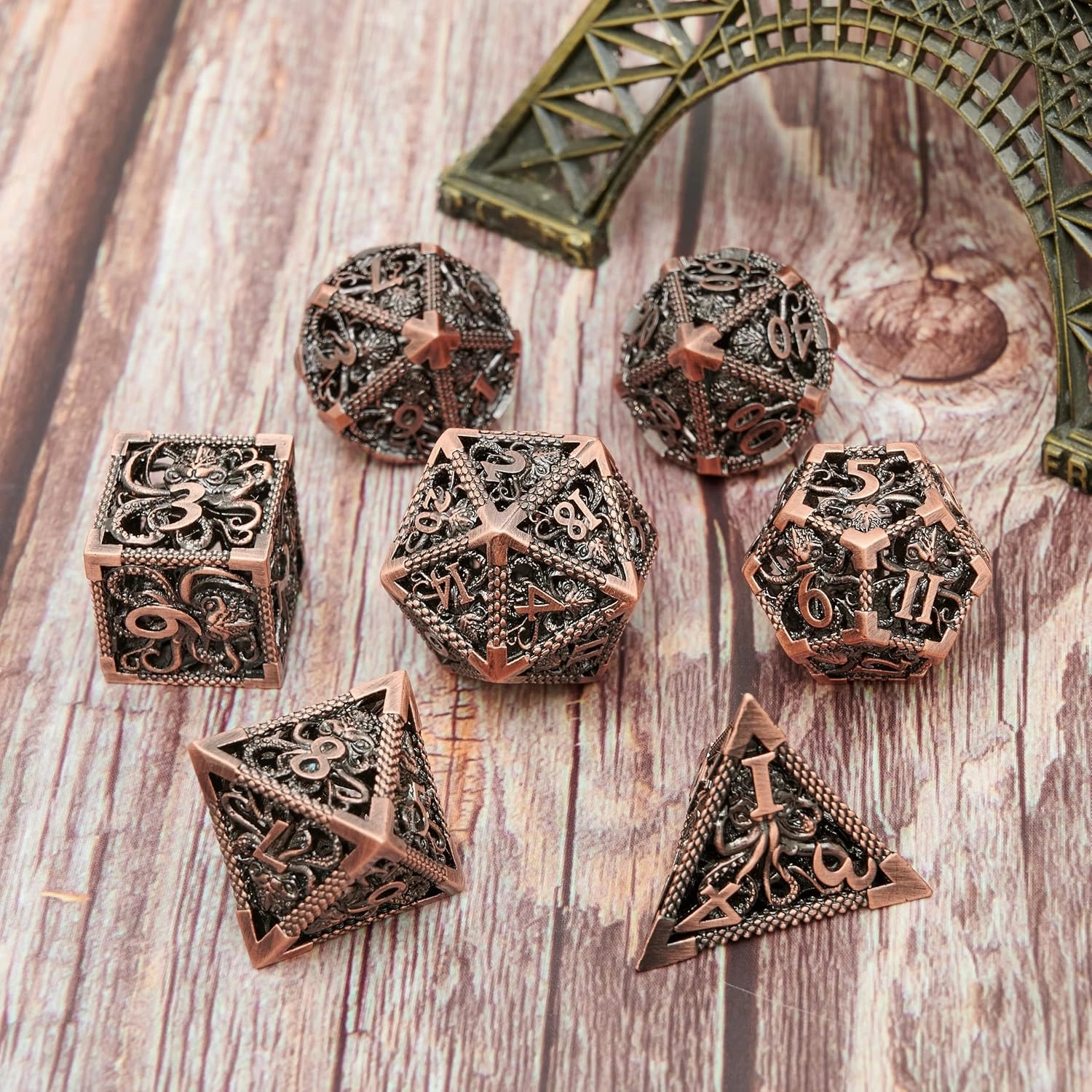 Dungeons and Dragons Dice DND Dice Set D and D dice Set D20 MTG Metal Dice Set Hollow Polyhedral Dice Role Playing Dice with Octopus Motifs for Dungeons and Dragons RPG Table Games