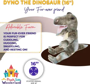 Dyno The Dinosaur 16 Inch Plush Toy Soft Stuffed Dinosaur for Kids Realistic Dino Plushie Cuddly Prehistoric Animal Toy Gift for Boys Girls Collectible Green Dino Buddy Snuggles