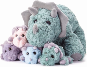 EARTHSOUND Triceratops Dinosaur Mom and Baby Stuffed Animal Mommy Plush,18" Cute Small Mama Soft Toy with Little Babies,Gift for Kid (Triceratops)
