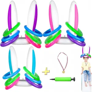 Easter Inflatable Bunny Ears Ring Toss Game,Inflatable Rabbit Ears Toys Gift for Kid Family School Party,Favor Indoor Outdoor Toss Game(3 Sets & 18Rings & 1 Medals