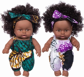 Ecore Fun 2 Pcs 8 Inch Black Baby Doll African Washable Realistic Silicone Baby Dolls with Clothes and Hairband…