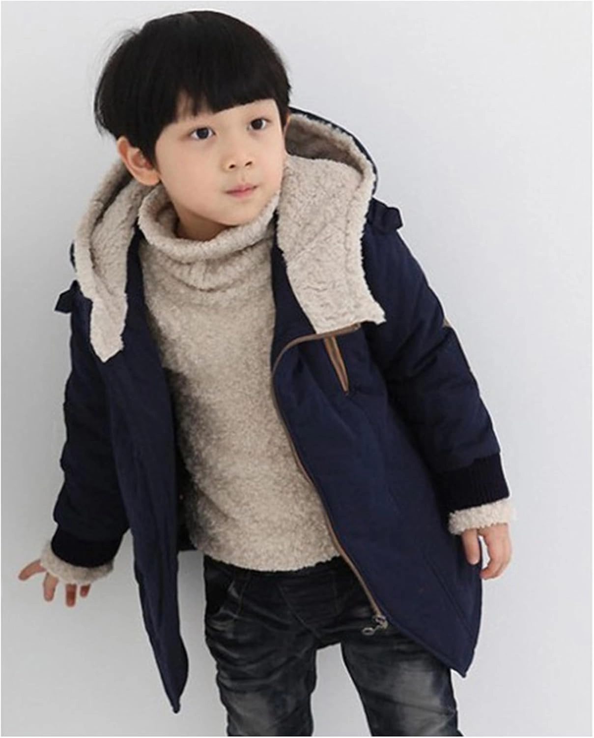 EISHOW Kids Boys Warm Thick Jackets Hooded Cotton Fleece Parka Coat Children Winter Zipper Outerwear