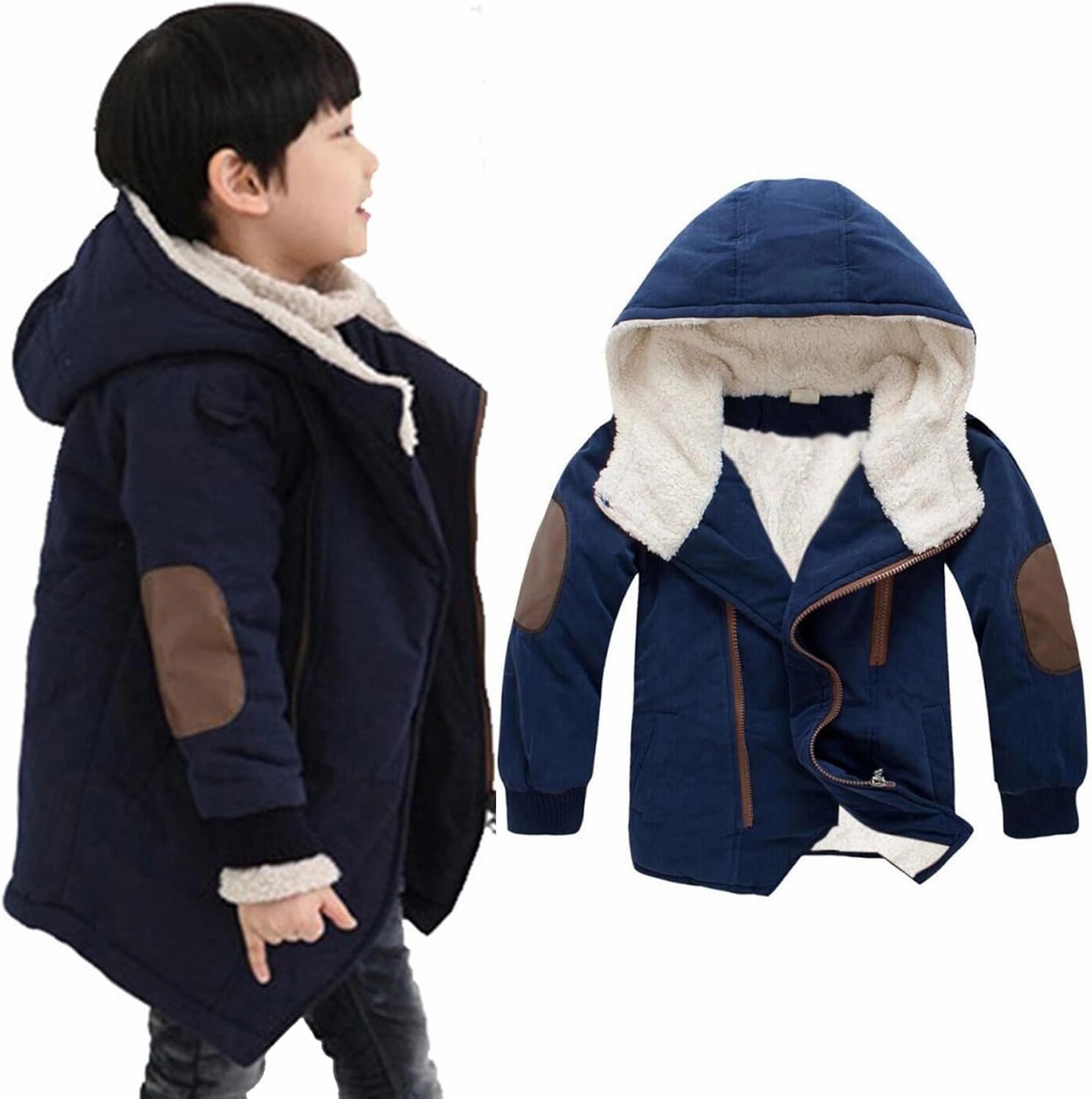 EISHOW Kids Boys Warm Thick Jackets Hooded Cotton Fleece Parka Coat Children Winter Zipper Outerwear
