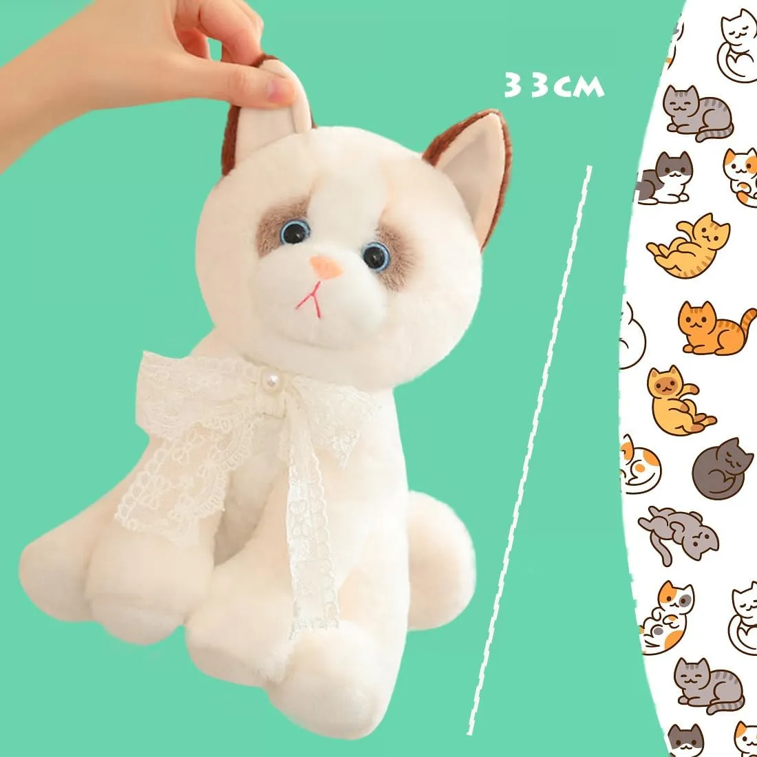ELAINREN White Lace Kitten Stuffed Toy,Ultra-Soft Kitty Plush Hugging Pillow Cuddle and Furry Cat Plushie Doll Gifts/12.9''