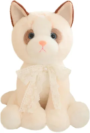 ELAINREN White Lace Kitten Stuffed Toy,Ultra-Soft Kitty Plush Hugging Pillow Cuddle and Furry Cat Plushie Doll Gifts/12.9''