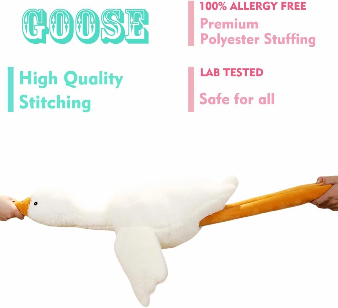 ELAINREN Big Pull Neck Goose Stuffed Farm Animals Toy Ultra-Soft White Swan Plush Pillow Lovely Furry Duck Plushie Doll with Adjustable Neck and Legs/39.3''