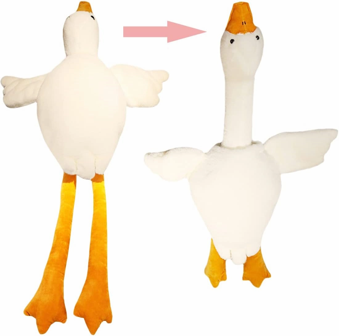 ELAINREN Big Pull Neck Goose Stuffed Farm Animals Toy Ultra-Soft White Swan Plush Pillow Lovely Furry Duck Plushie Doll with Adjustable Neck and Legs/39.3''