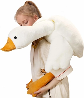 ELAINREN Big Pull Neck Goose Stuffed Farm Animals Toy Ultra-Soft White Swan Plush Pillow Lovely Furry Duck Plushie Doll with Adjustable Neck and Legs/39.3''