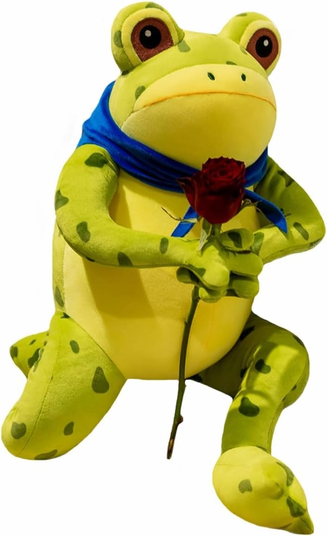 ELAINREN Lifelike Big Frog Plush with Scraf,Ultra-Soft Realistic Green Froggy Stuffed Pillow Cuddle and Fluffy Tree Frog Plushie Doll Gifts/21.6''