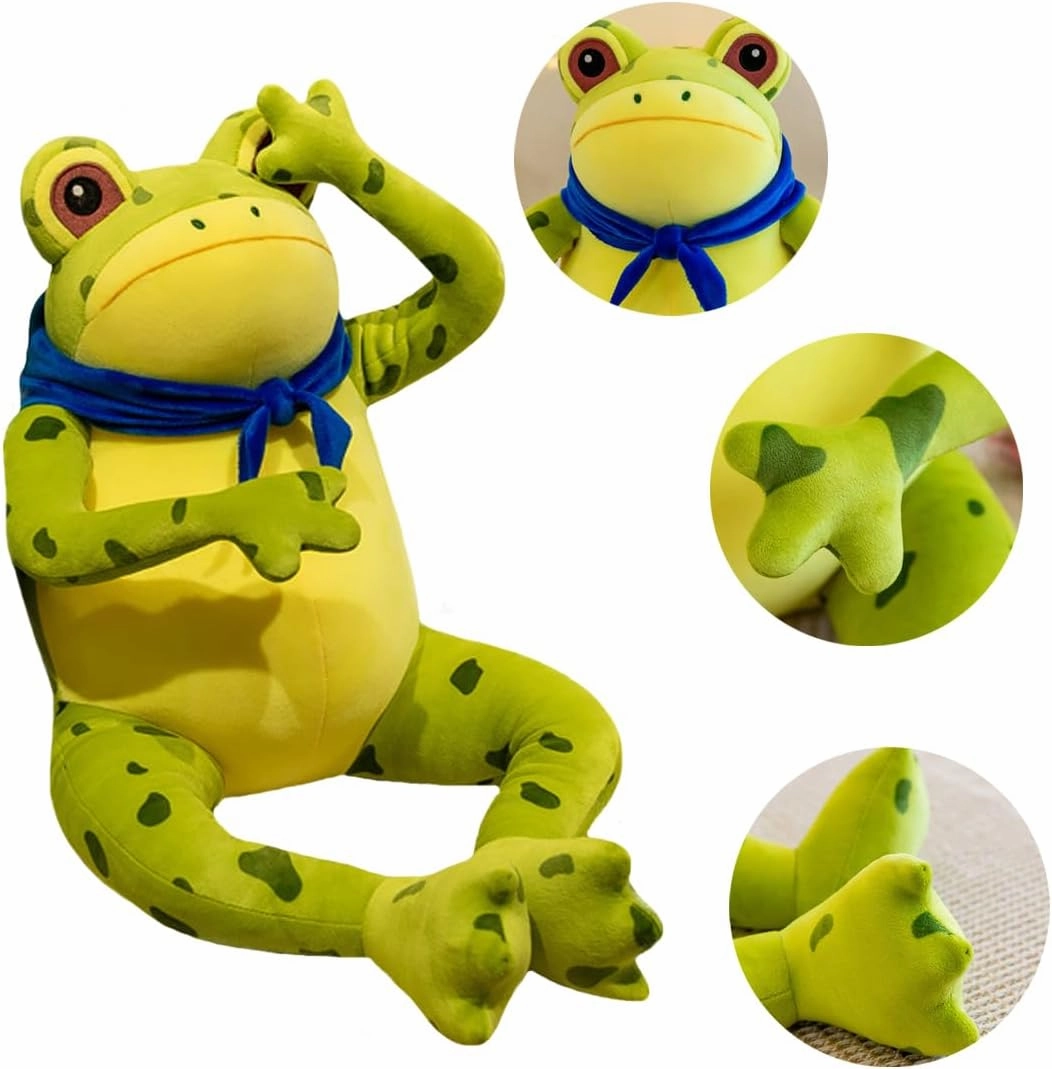 ELAINREN Lifelike Big Frog Plush with Scraf,Ultra-Soft Realistic Green Froggy Stuffed Pillow Cuddle and Fluffy Tree Frog Plushie Doll Gifts/21.6''