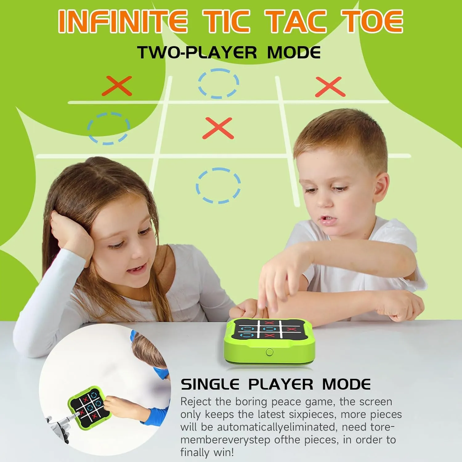 Electronic Tic Tac Toe Game, 4-in-1 Handheld Digital Tic Tac Toe Bolt Game, Portable Travel Learning Toy for Kids & Adults, Educational Memory Games for Ages 3 , Ideal Gift for Boys Girls, Green