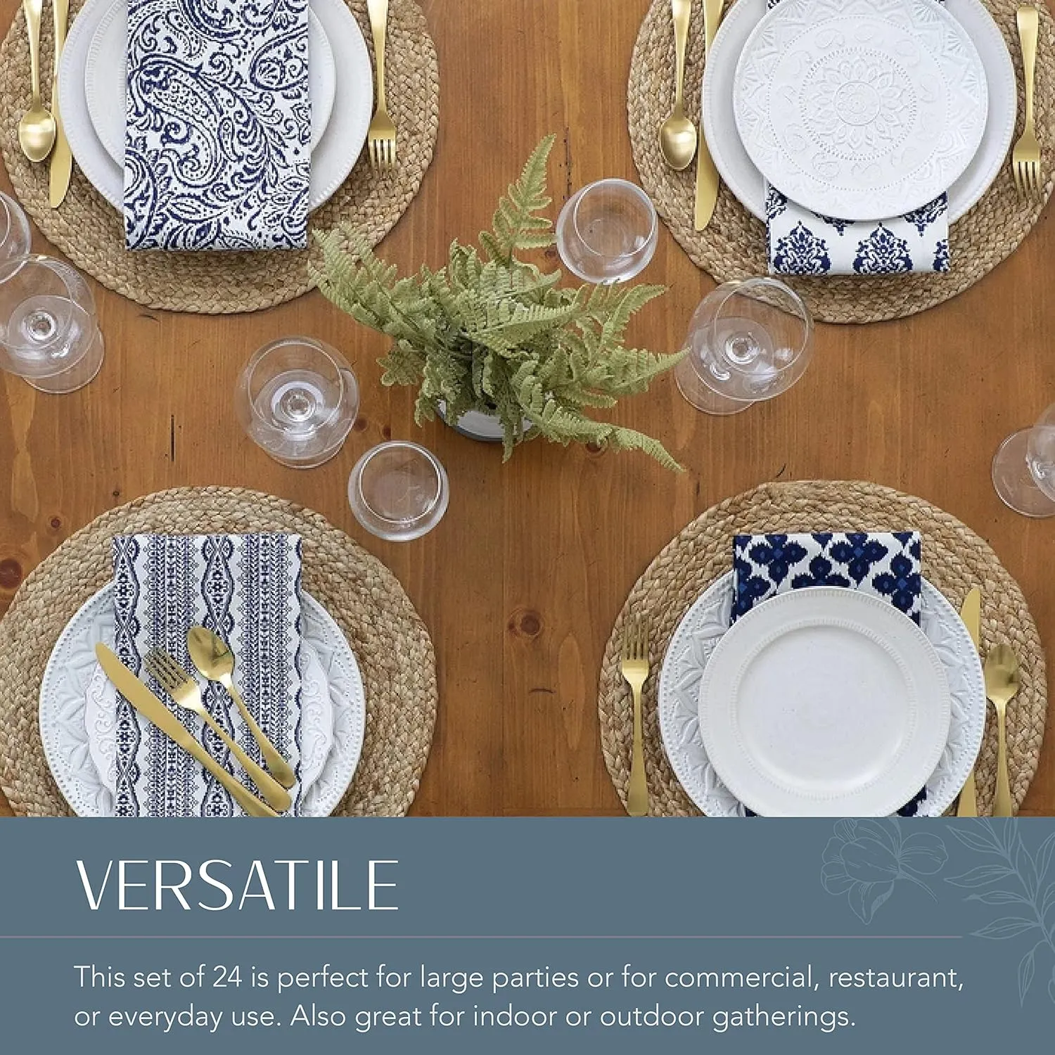Elrene Home Fashions Everyday Casual Prints Assorted Fabric Decorative Cloth Napkins and Table Accessories, 17"x17", Set of 24, Gray, 24 Count