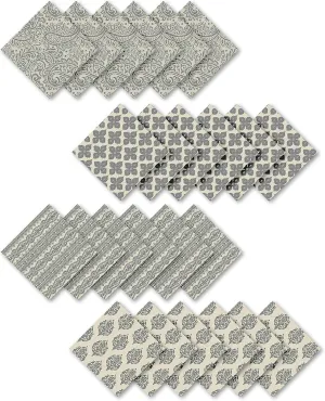 Elrene Home Fashions Everyday Casual Prints Assorted Fabric Decorative Cloth Napkins and Table Accessories, 17"x17", Set of 24, Gray, 24 Count