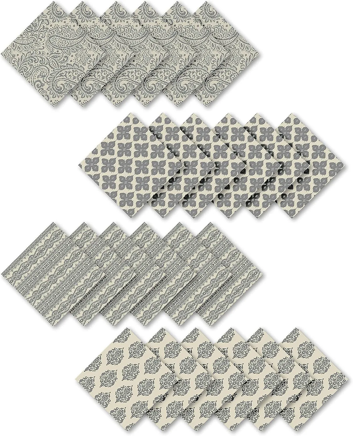 Elrene Home Fashions Everyday Casual Prints Assorted Fabric Decorative Cloth Napkins and Table Accessories, 17"x17", Set of 24, Gray, 24 Count