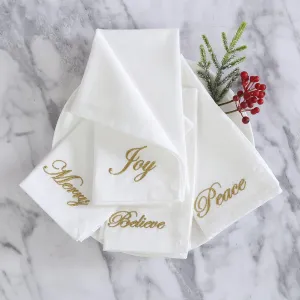 Elrene Home Fashions Holiday Sentiments Seasonal Sayings Cloth Dinner Napkins, Set of 4, 17 Inches by 17 Inches, Ivory