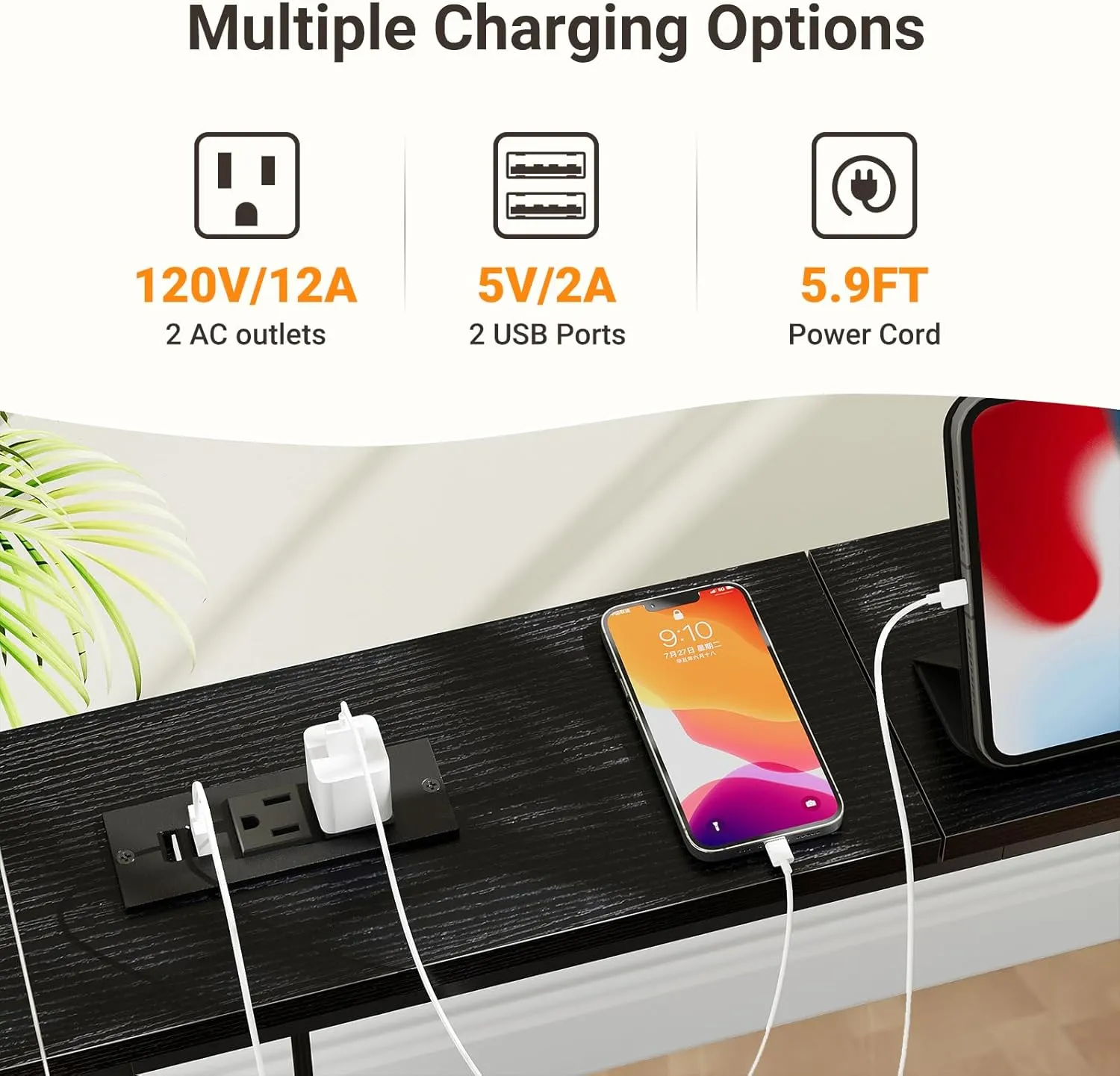 ELYKEN 2 Pack 5.9" Narrow Console Sofa Table with Power Outlets, Total 78.8” Long Behind Couch Table with Charge Station and 5.9’ Extension Cord for Living Room, 5.9" D x 78.8”W x 29.5”H, Black