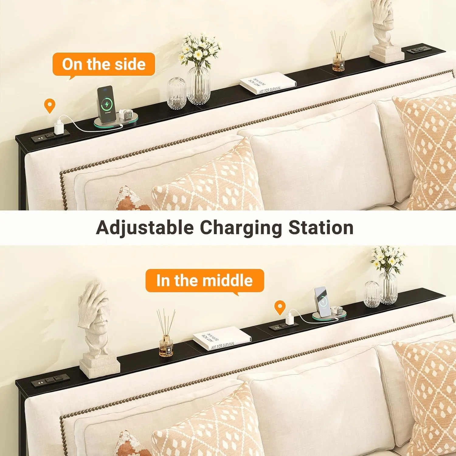 ELYKEN 2 Pack 5.9" Narrow Console Sofa Table with Power Outlets, Total 78.8” Long Behind Couch Table with Charge Station and 5.9’ Extension Cord for Living Room, 5.9" D x 78.8”W x 29.5”H, Black