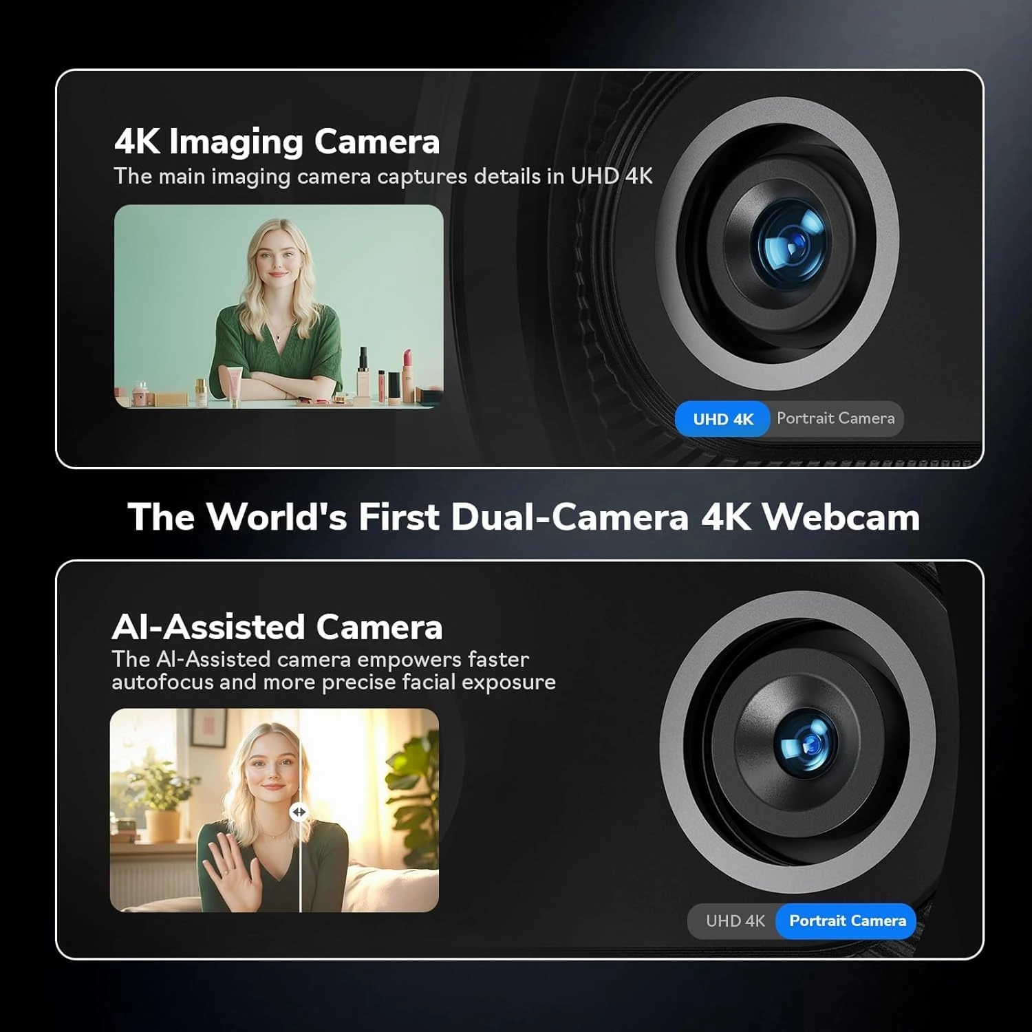 EMEET Piko  Webcam 4K, World's 1st Dual-Camera AI-Powered 4K Webcam, 1/2.55'' Sony Sensor, 3 Mics&3 Sound Modes, Panda Magnetic Privacy Cover, USB C-C&C-A, Ideal for Livestreamers and Content Creators