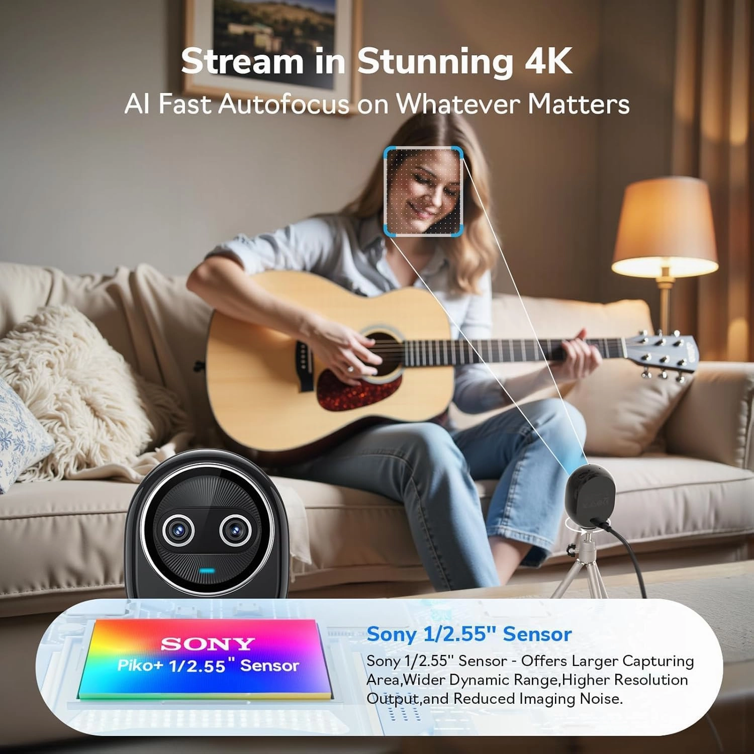 EMEET Piko  Webcam 4K, World's 1st Dual-Camera AI-Powered 4K Webcam, 1/2.55'' Sony Sensor, 3 Mics&3 Sound Modes, Panda Magnetic Privacy Cover, USB C-C&C-A, Ideal for Livestreamers and Content Creators