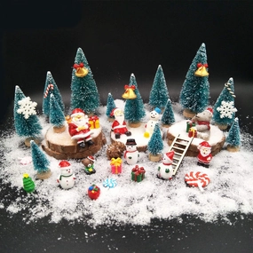 EMiEN 45PCS Resin Winter Miniature Ornament Kits for DIY Christmas Scene Fairy Garden Dollhouse, Mini Snowman for Party Decoration Micro Landscape Accessories