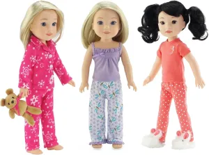 Emily Rose 14 Inch Fashion Doll Clothes 8-PC (3) PJ Value Bundle | Compatible with 14.5" Hard-Bodied Wellie Wishers Fashion Dolls | USA Business