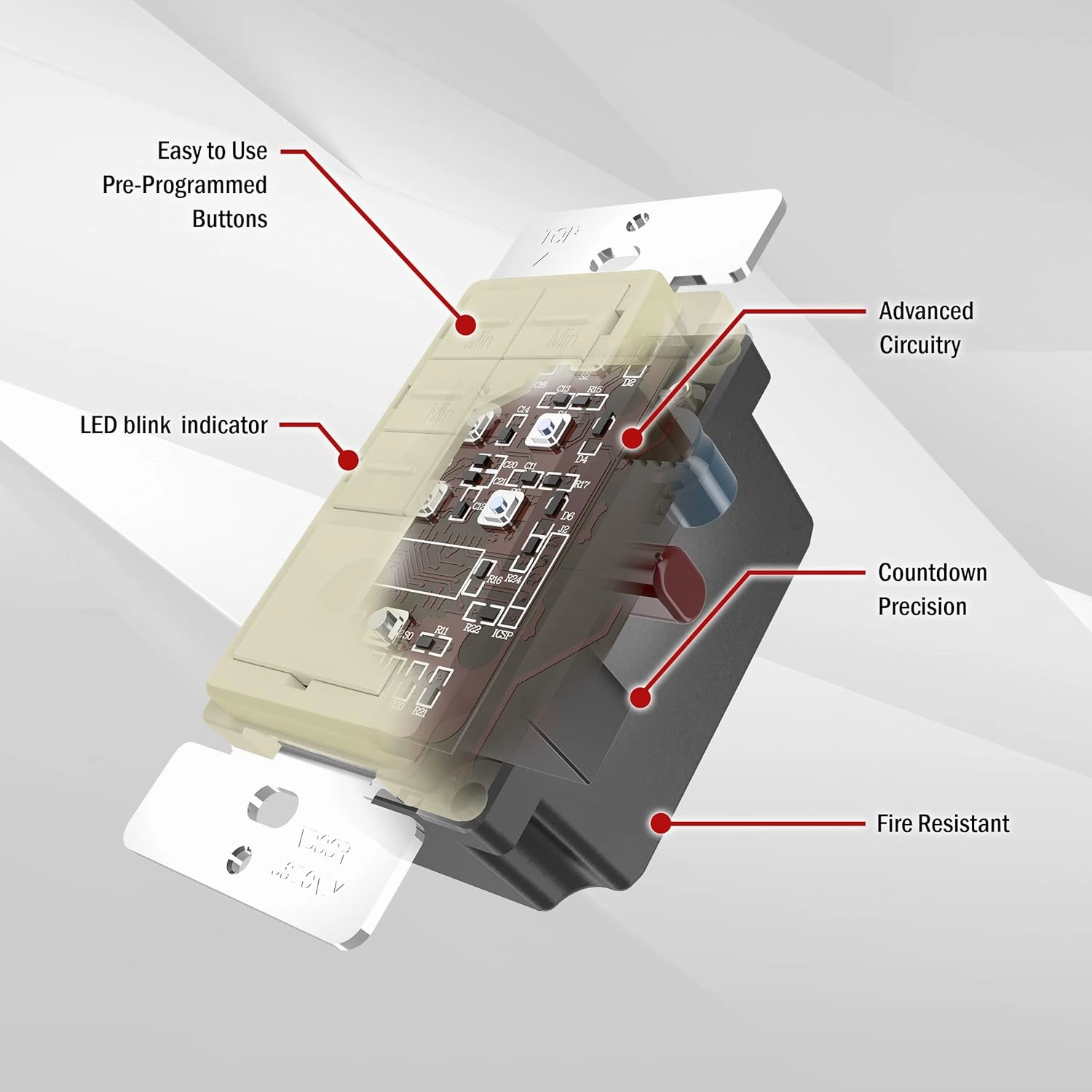 ENERLITES Countdown Timer Switch for bathroom fans and household lights, 1-5-10-15-20-30 Min Settings with Manual Override, Always On Blue LED, Neutral Wire Required, UL Listed, HET06A-R-I, Ivory