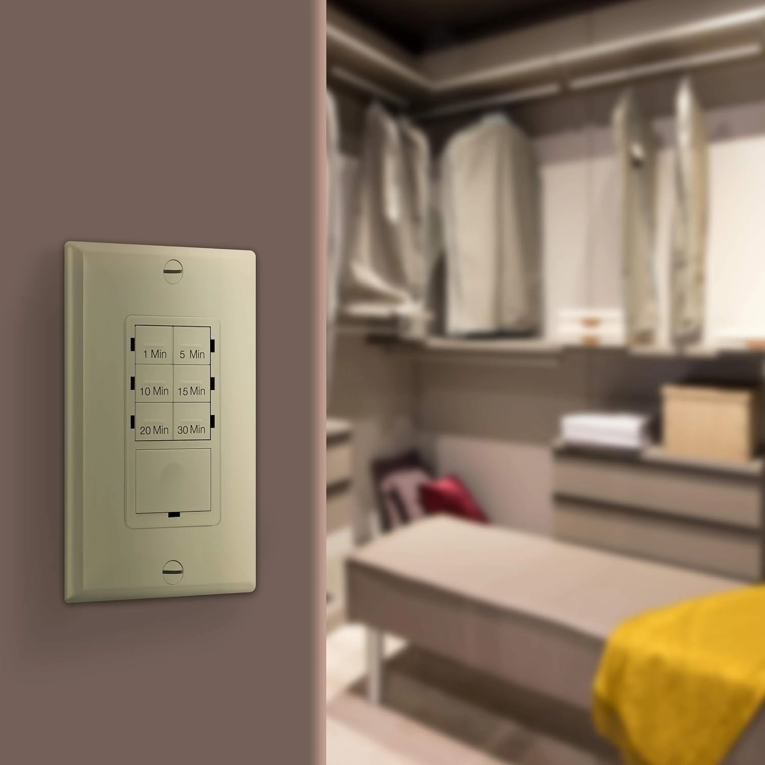 ENERLITES Countdown Timer Switch for bathroom fans and household lights, 1-5-10-15-20-30 Min Settings with Manual Override, Always On Blue LED, Neutral Wire Required, UL Listed, HET06A-R-I, Ivory