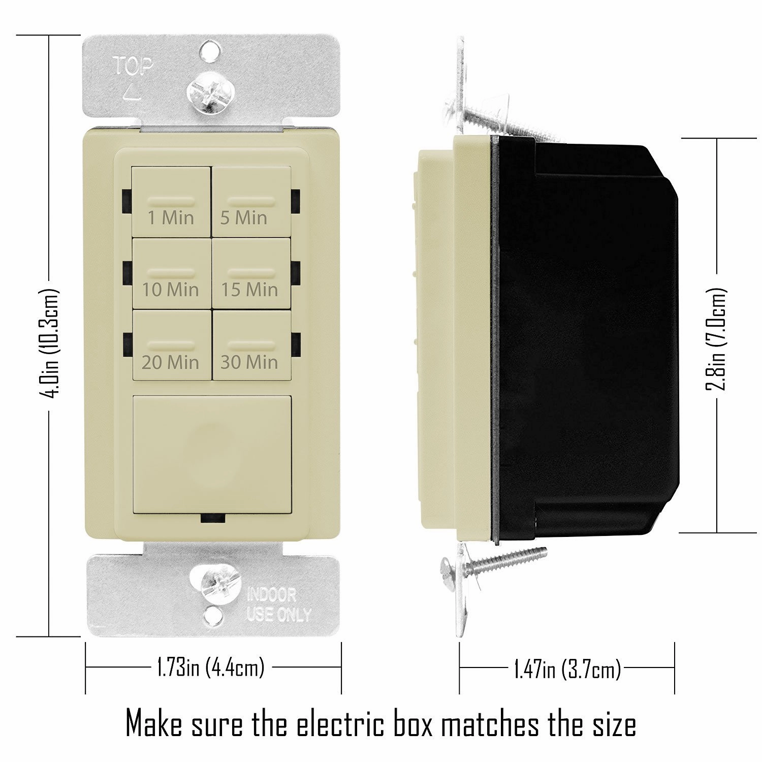 ENERLITES Countdown Timer Switch for bathroom fans and household lights, 1-5-10-15-20-30 Min Settings with Manual Override, Always On Blue LED, Neutral Wire Required, UL Listed, HET06A-R-I, Ivory