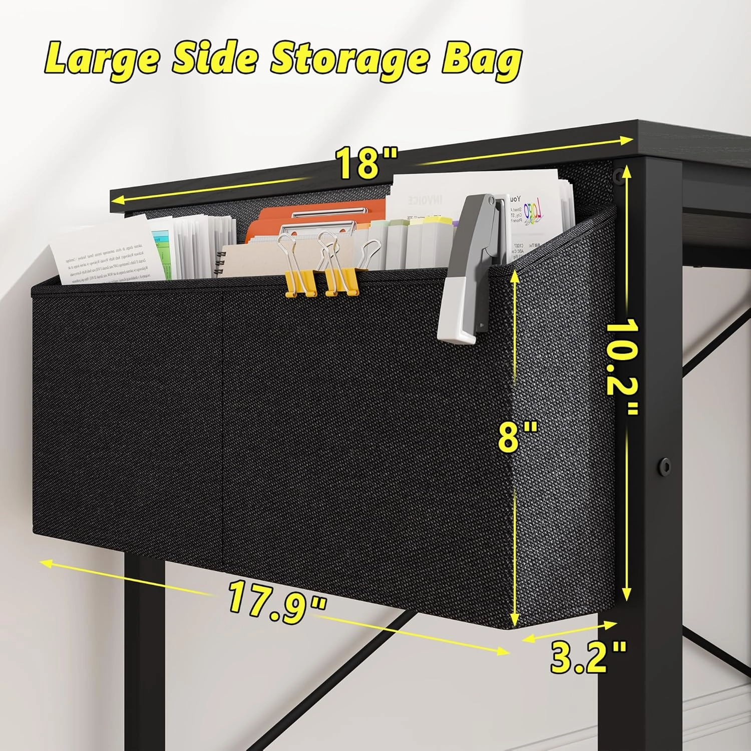 EnHomee 40 Inch Small L Shaped Desk with Storage Shelves & Side Bag, Computer Desk with Power Outlets, Reversible desks with X-Shaped Support for Bedroom, Home Office, Black