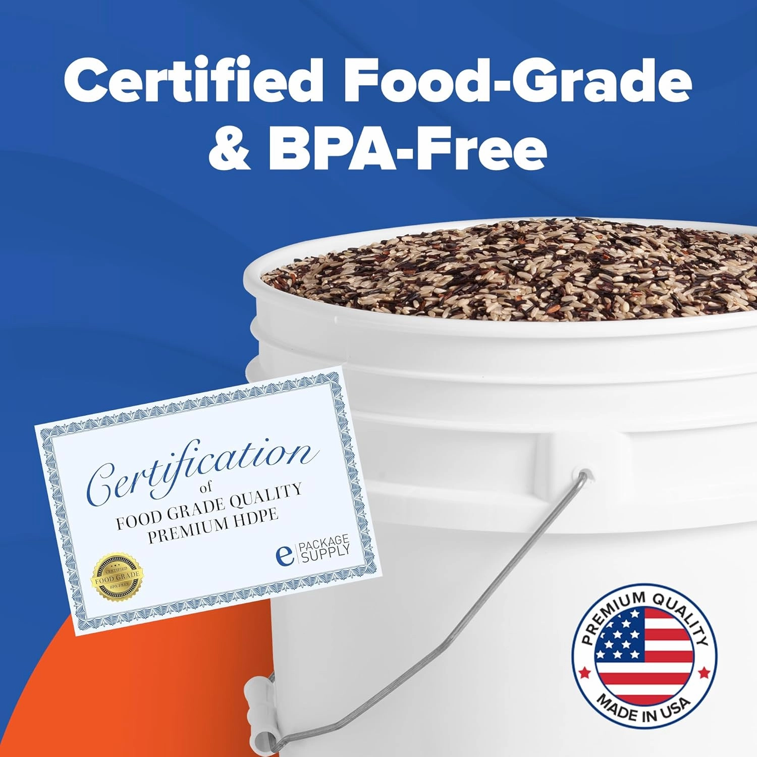 ePackageSupply 5-Gallon Food Grade Plastic Bucket Only | Made in USA | Heavy-Duty 90 Mil HDPE | BPA-Free | Premium Pail | Lid Not Included (White, 60)
