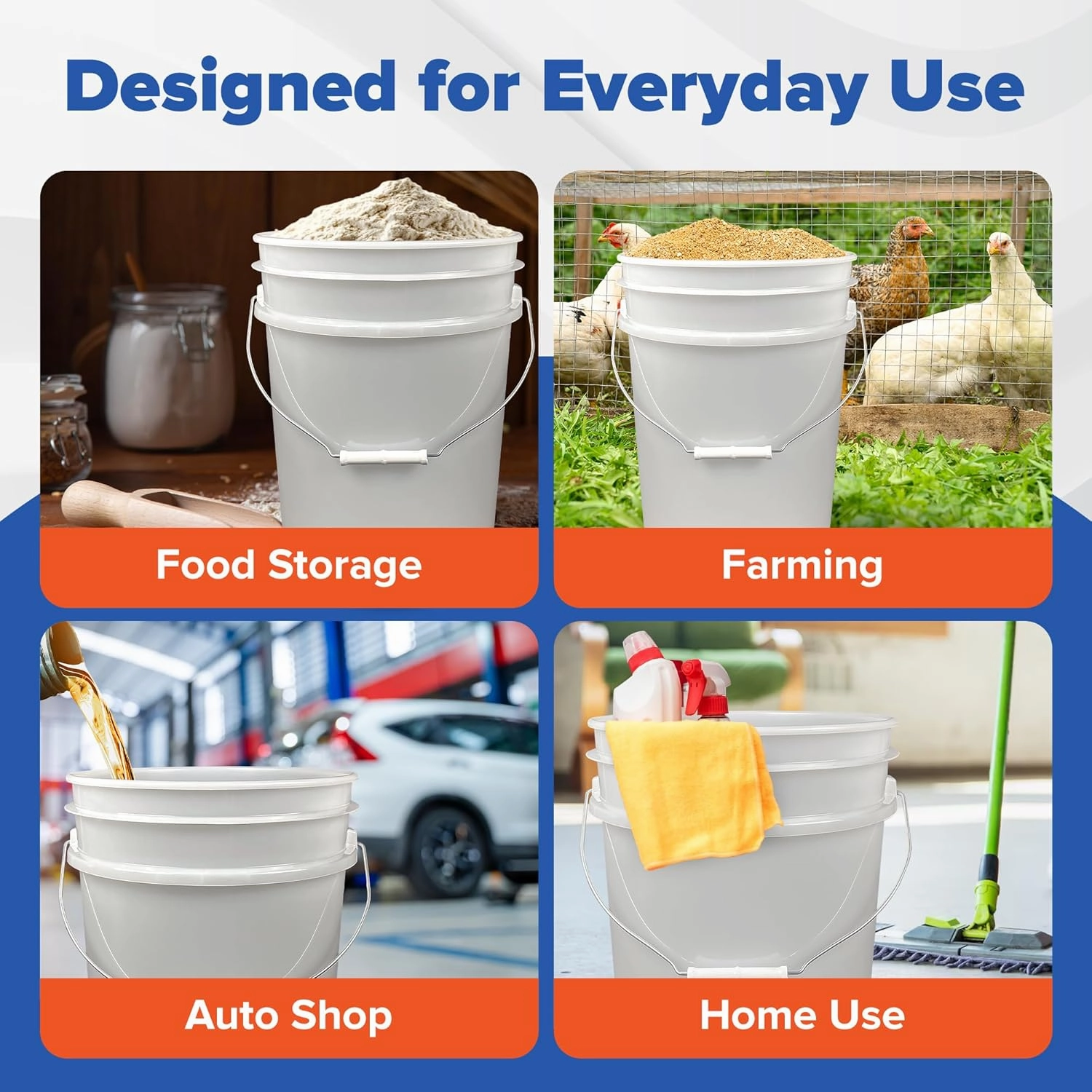 ePackageSupply 5-Gallon Food Grade Plastic Bucket Only | Made in USA | Heavy-Duty 90 Mil HDPE | BPA-Free | Premium Pail | Lid Not Included (White, 60)
