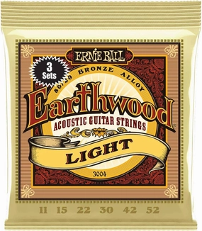 Ernie Ball Earthwood Light 80/20 Bronze Acoustic Guitar Strings 3-pack, 11-52 Gauge (P03004)