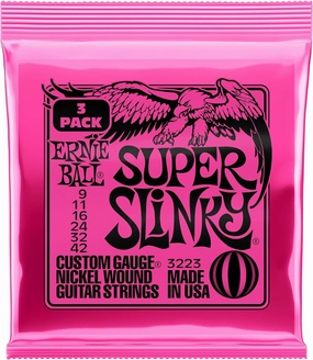 Ernie Ball Super Slinky Nickel Wound Electric Guitar Strings 3-pack, 9-42 Gauge (P03223)