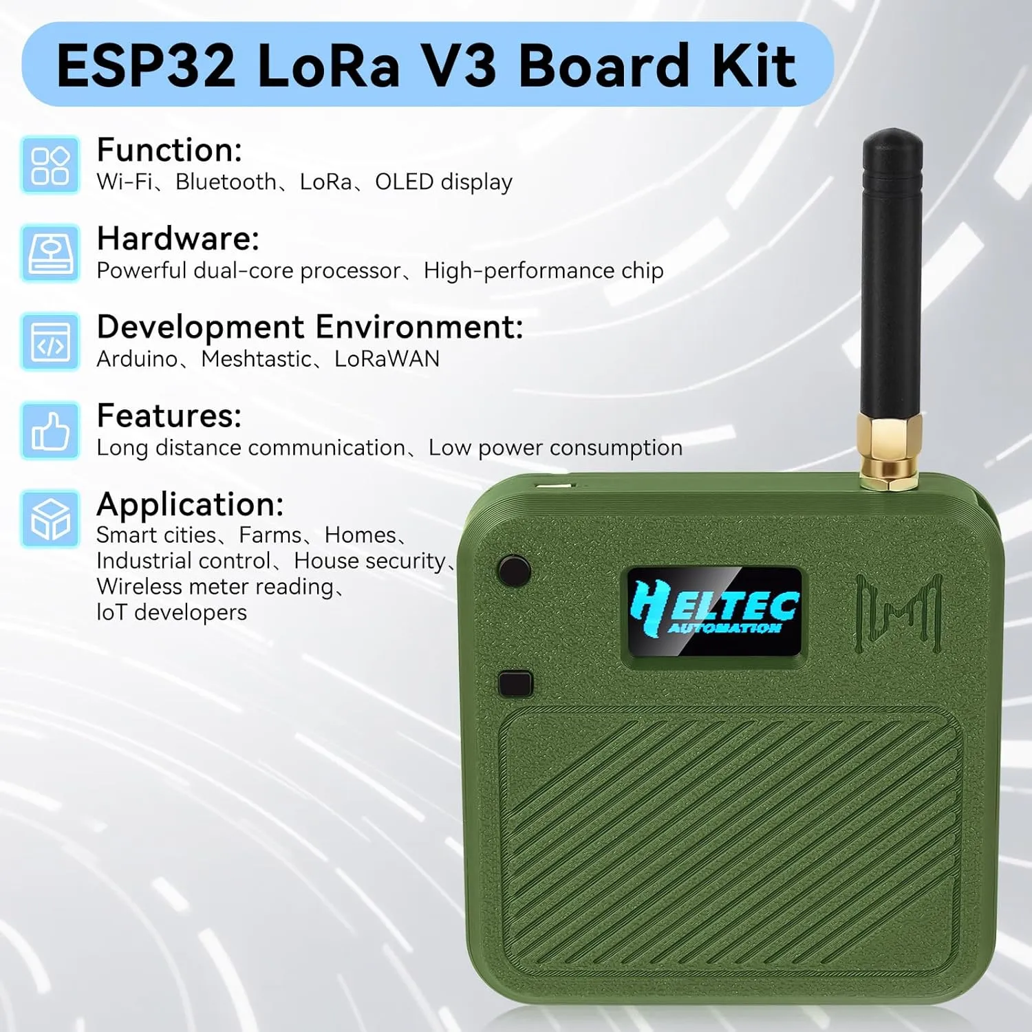 ESP32 LoRa V3 Development Board with 915MHz Antennas   3000mAh Battery   Meshtastic Case, ESP32-S3 SX1262 CP2102 Integrated WiFi Bluetooth OLED Display for Arduino LoRaWAN IOT (N32 Version, Green)