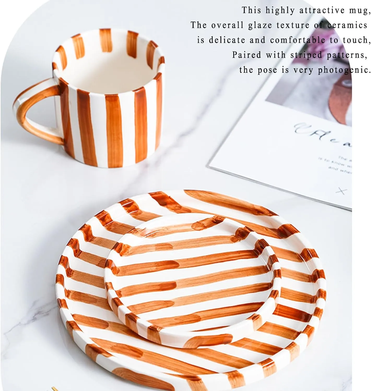 Espresso Cups Ceramic Coffee Mug Series European Striped Dot Coffee Cup and Saucer Mug Cake Plate Afternoon Tea Set Tea Cup and Saucer,B
